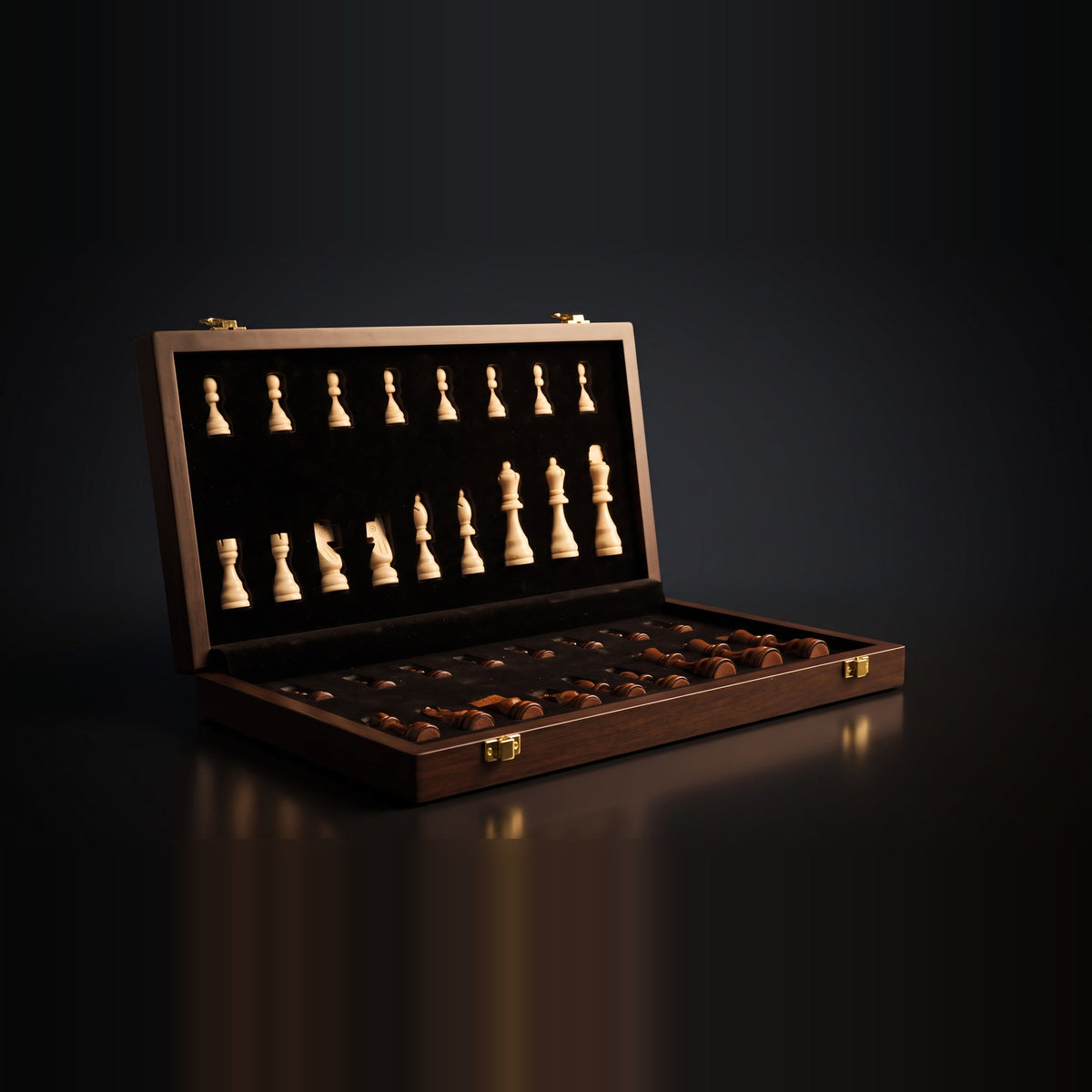 Échiquier pliant en bois avec pièces aimantées – Gambit