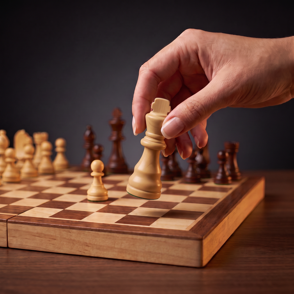 Échiquier pliant en bois Gambit – main qui joue le roi